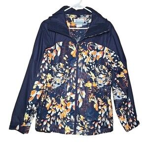 Columbia Interchange Omni Heat Floral Hooded Jacket Womens Small Navy Orange